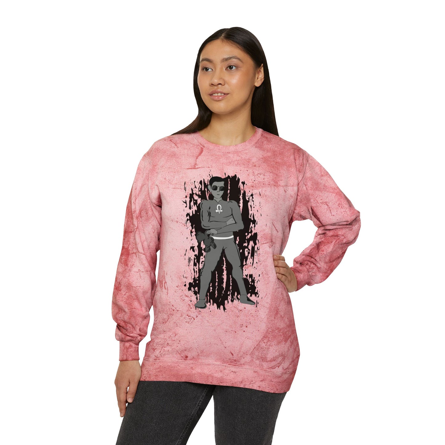 Yellow Tie-Dye Crewneck Sweatshirt with Root Chakra Super Hero Vintage Rebel Graphic