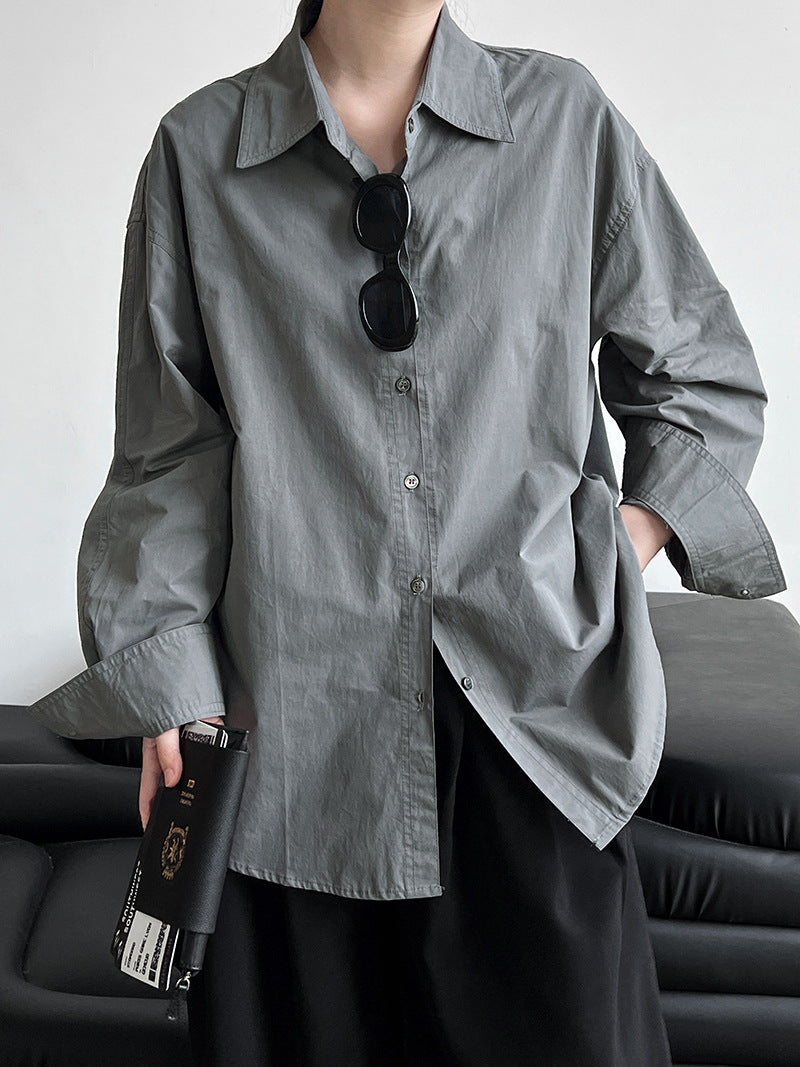 Cotton long sleeved shirt collar top jacket