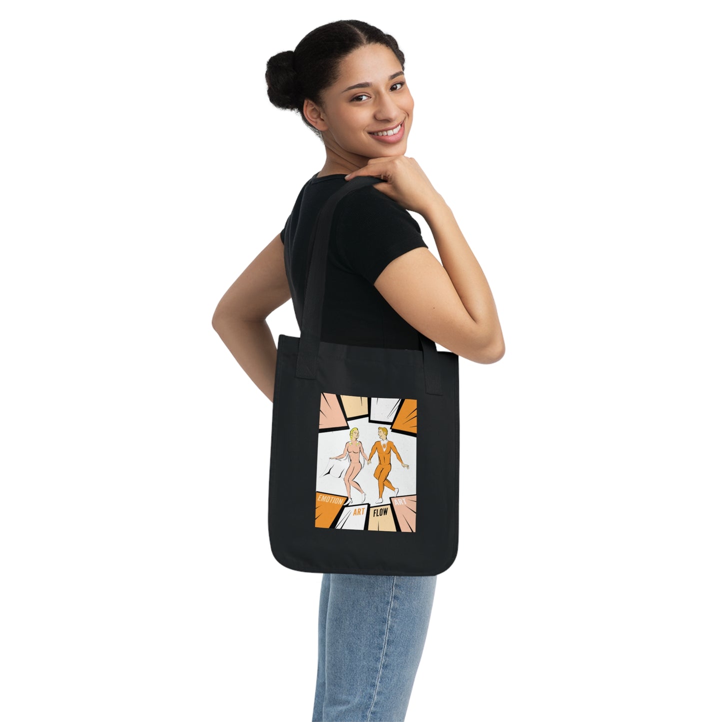 Canvas Tote Bag Sacral Chakra Super Hero — Retro Comic ‘Art Flow’ Dancing Duo Eco Tote