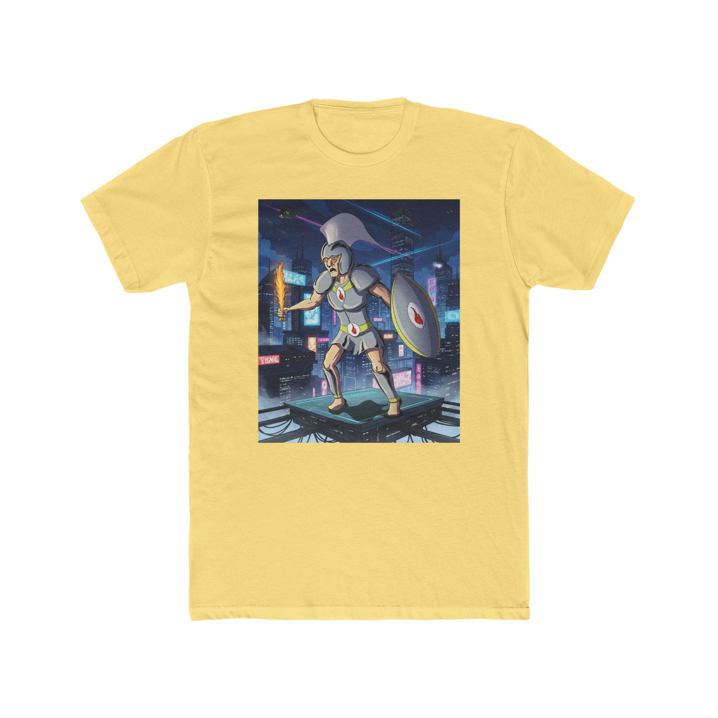 Solar Plexus Spartan Tee | Third Chakra Neon Warrior Graphic | Renato Unali Retro-Futuristic Hero Shirt
