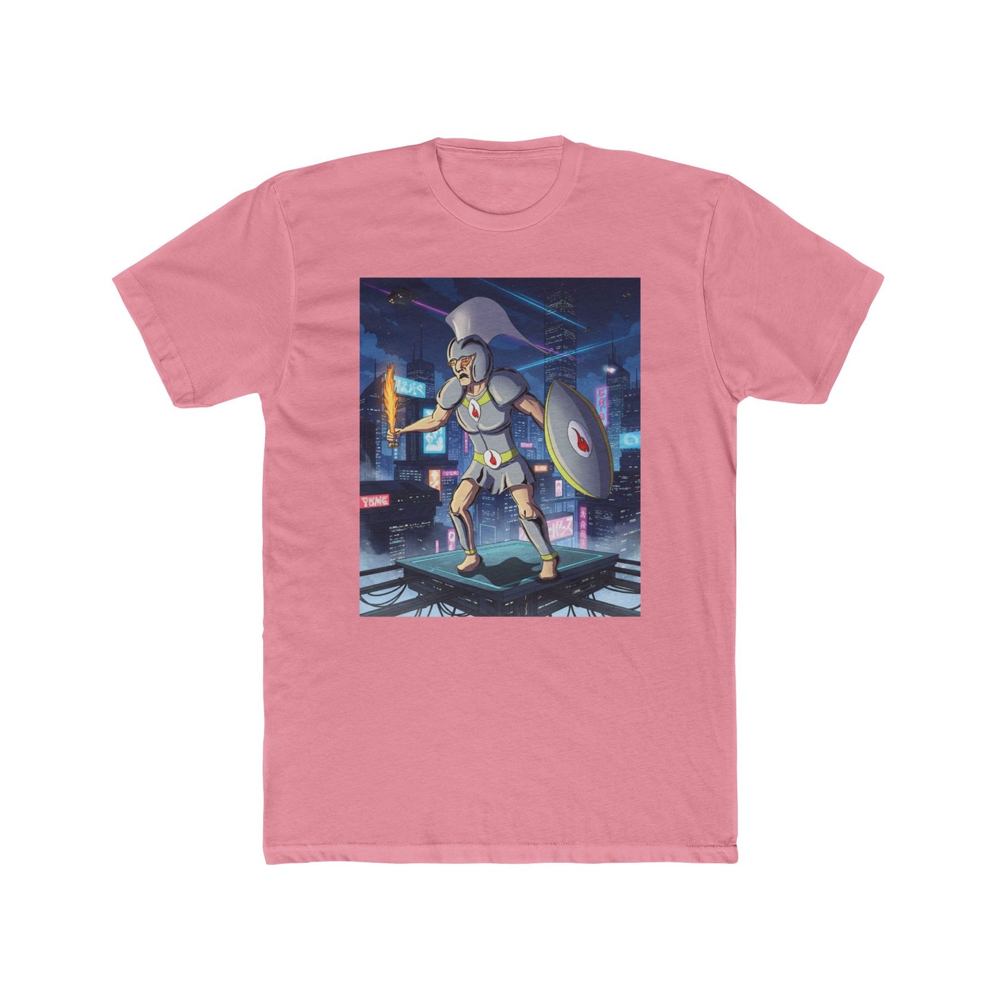 Solar Plexus Spartan Tee | Third Chakra Neon Warrior Graphic | Renato Unali Retro-Futuristic Hero Shirt