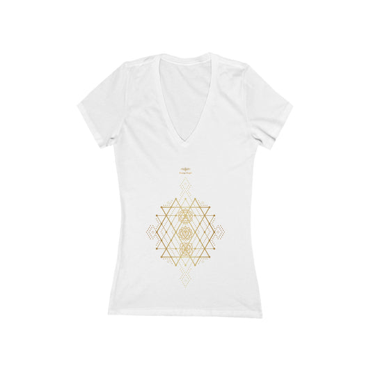 Energy Vortex Deep V Tee — Golden Sacred Geometry • Women’s Slim Fit • Quiet Radiance Edition