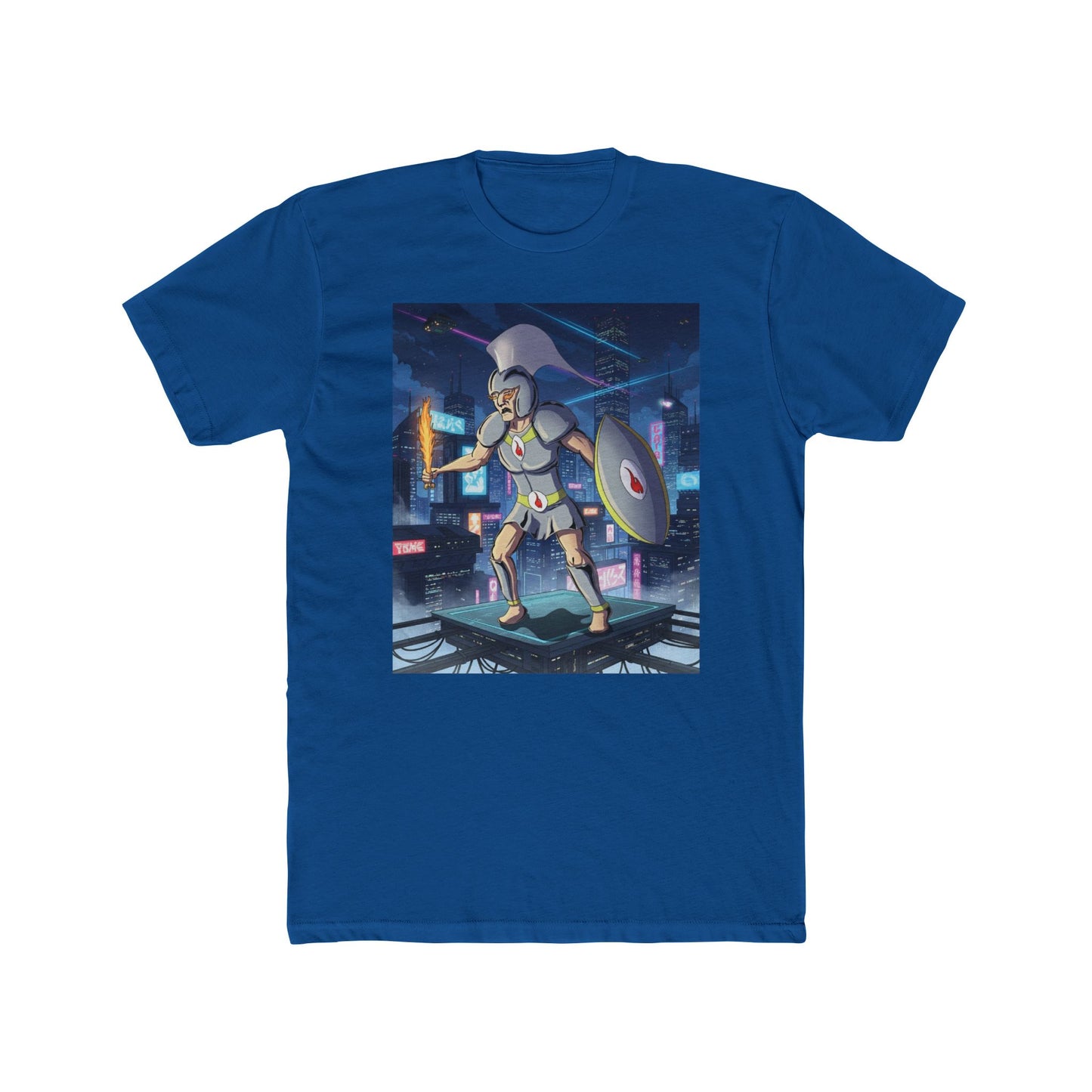Solar Plexus Spartan Tee | Third Chakra Neon Warrior Graphic | Renato Unali Retro-Futuristic Hero Shirt