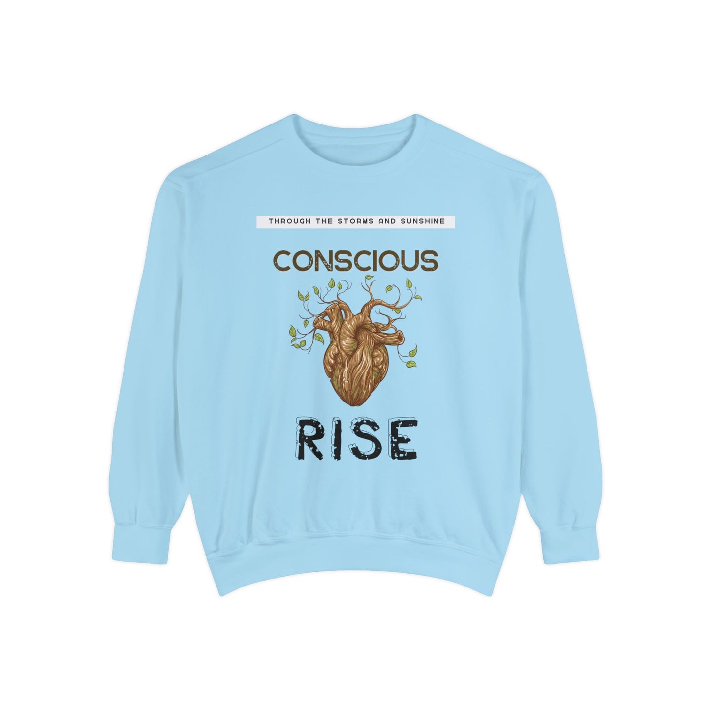 Conscious Rise: Garment-Dyed Sweatshirt with Blooming Tree Design