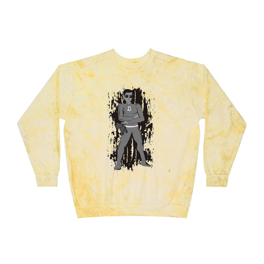 Yellow Tie-Dye Crewneck Sweatshirt with Root Chakra Super Hero Vintage Rebel Graphic