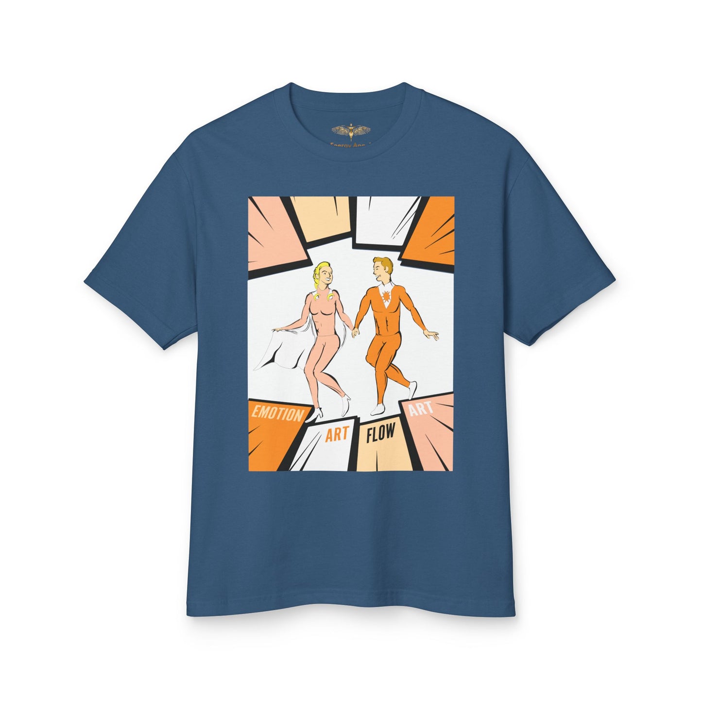 Art Flow Retro Sacral Chakra Super Hero Dance Graphic Tee — 'Emotion • Art • Flow' Vintage Pop Design