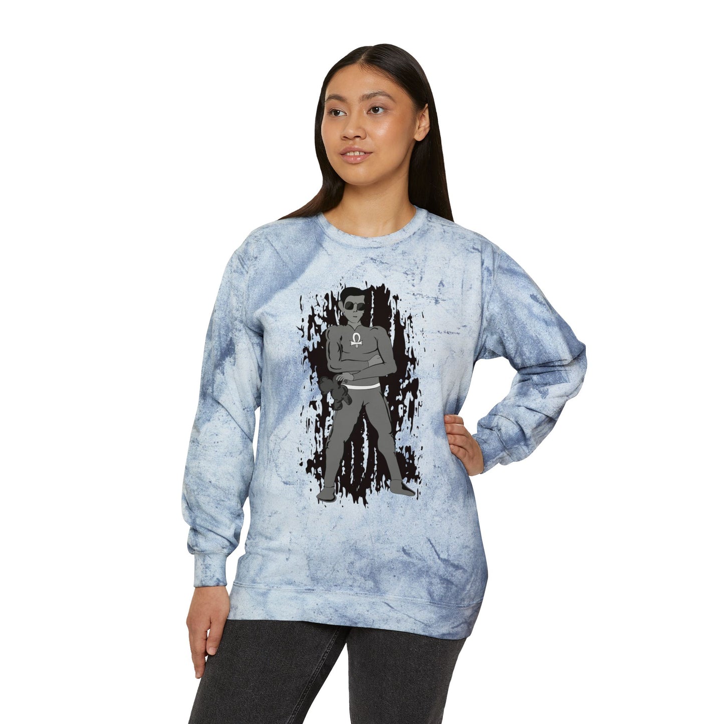 Yellow Tie-Dye Crewneck Sweatshirt with Root Chakra Super Hero Vintage Rebel Graphic