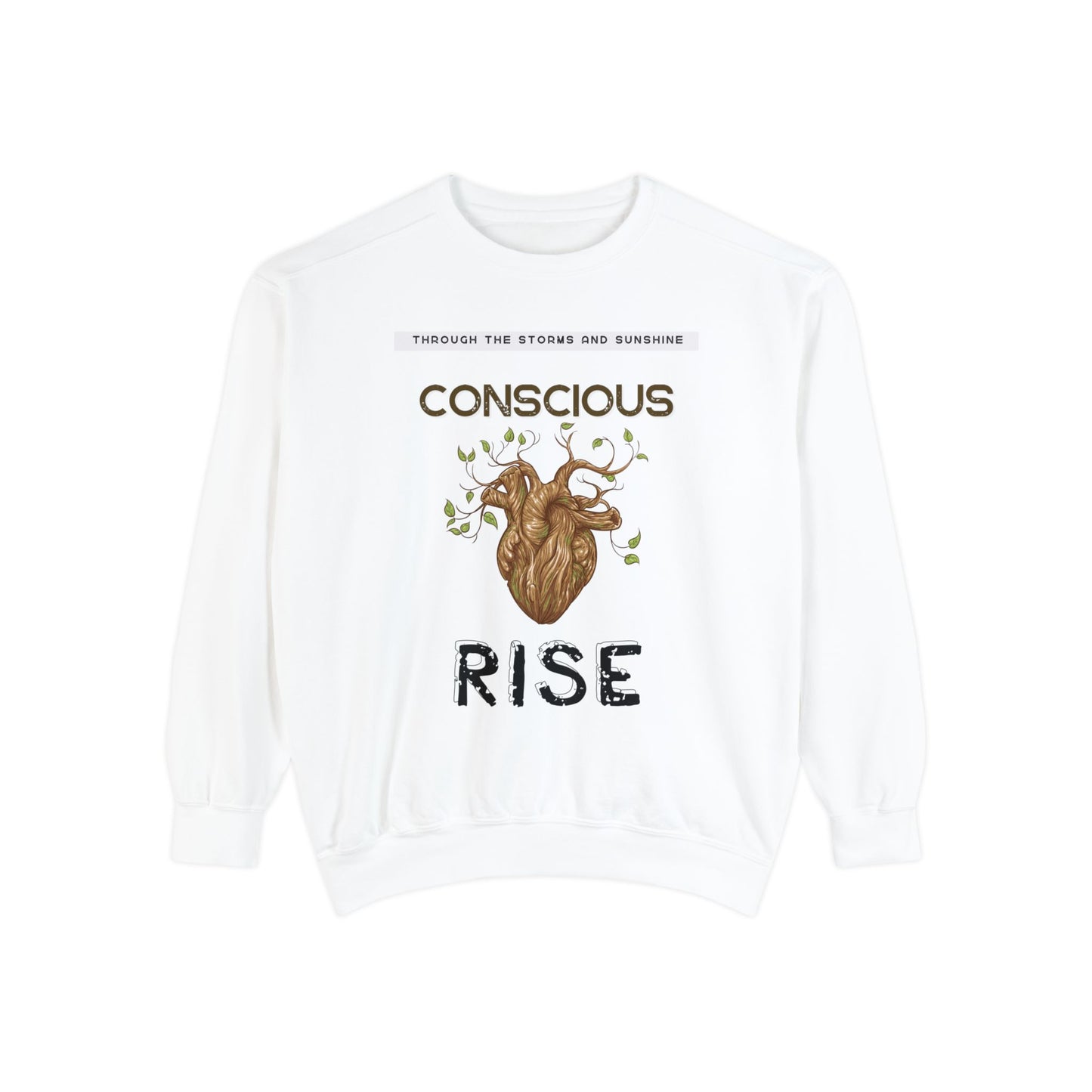 Conscious Rise: Garment-Dyed Sweatshirt with Blooming Tree Design