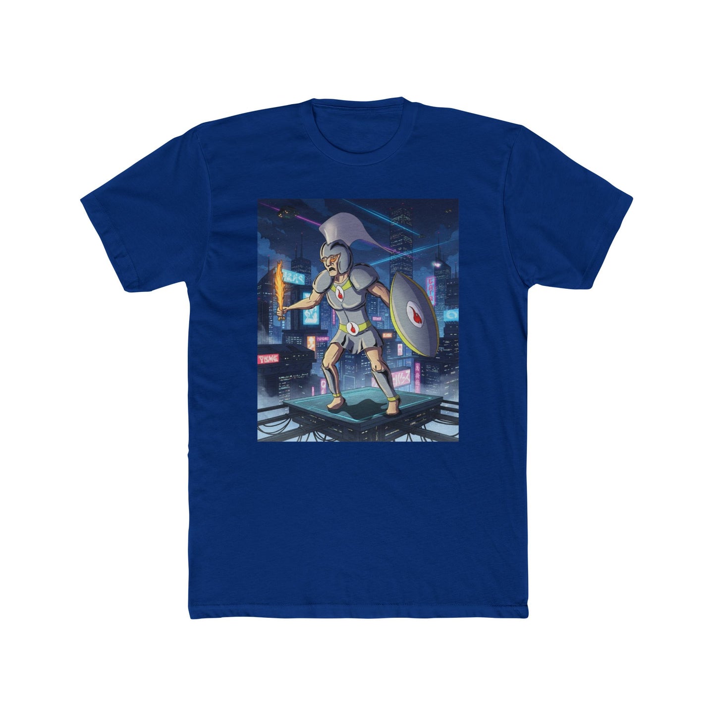 Solar Plexus Spartan Tee | Third Chakra Neon Warrior Graphic | Renato Unali Retro-Futuristic Hero Shirt