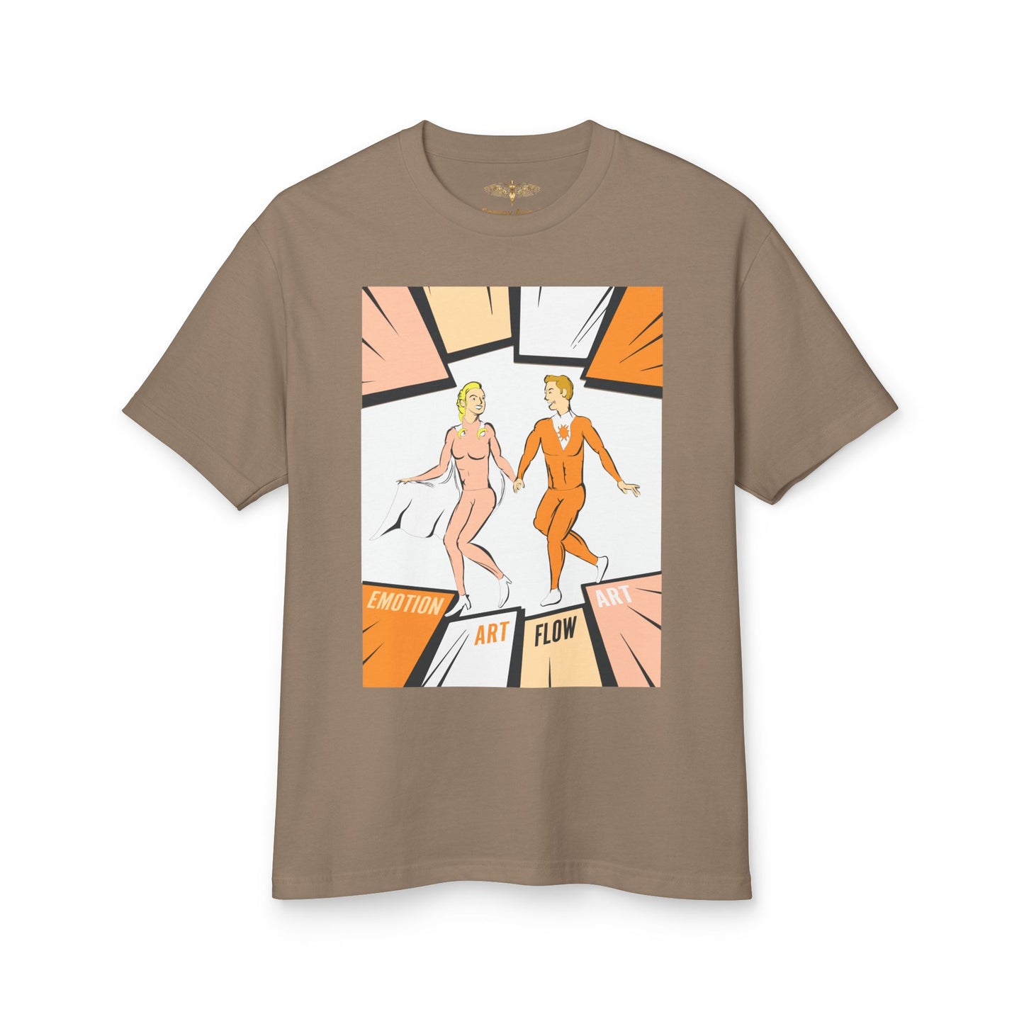Art Flow Retro Sacral Chakra Super Hero Dance Graphic Tee — 'Emotion • Art • Flow' Vintage Pop Design