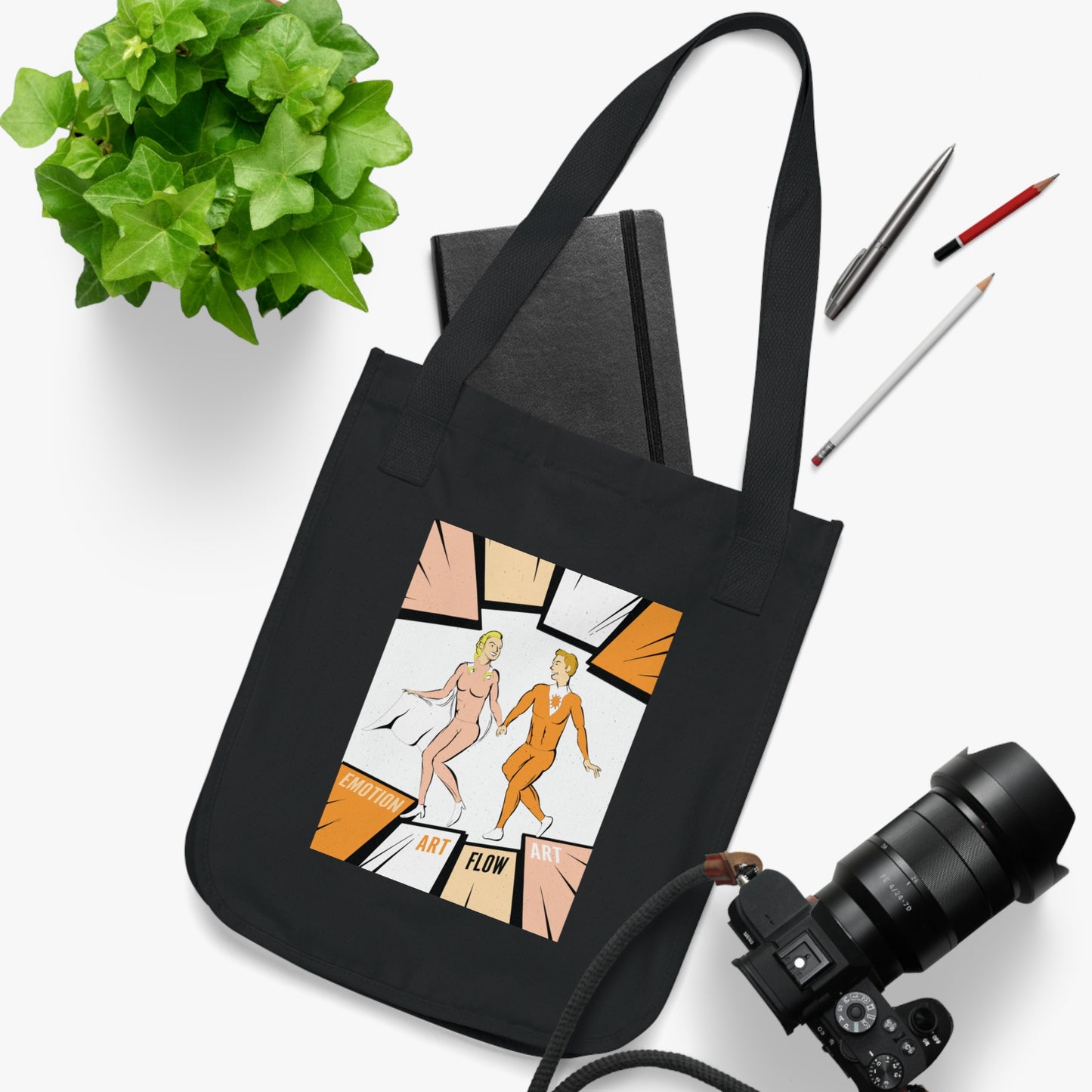 Canvas Tote Bag Sacral Chakra Super Hero — Retro Comic ‘Art Flow’ Dancing Duo Eco Tote