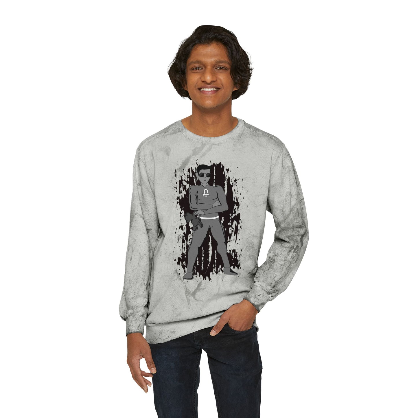 Yellow Tie-Dye Crewneck Sweatshirt with Root Chakra Super Hero Vintage Rebel Graphic