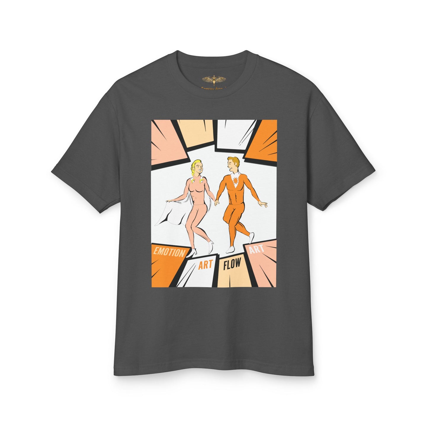 Art Flow Retro Sacral Chakra Super Hero Dance Graphic Tee — 'Emotion • Art • Flow' Vintage Pop Design