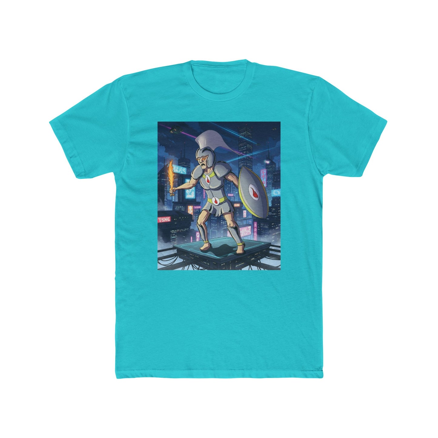 Solar Plexus Spartan Tee | Third Chakra Neon Warrior Graphic | Renato Unali Retro-Futuristic Hero Shirt