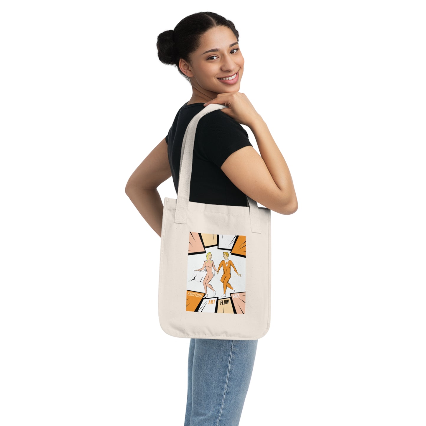 Canvas Tote Bag Sacral Chakra Super Hero — Retro Comic ‘Art Flow’ Dancing Duo Eco Tote