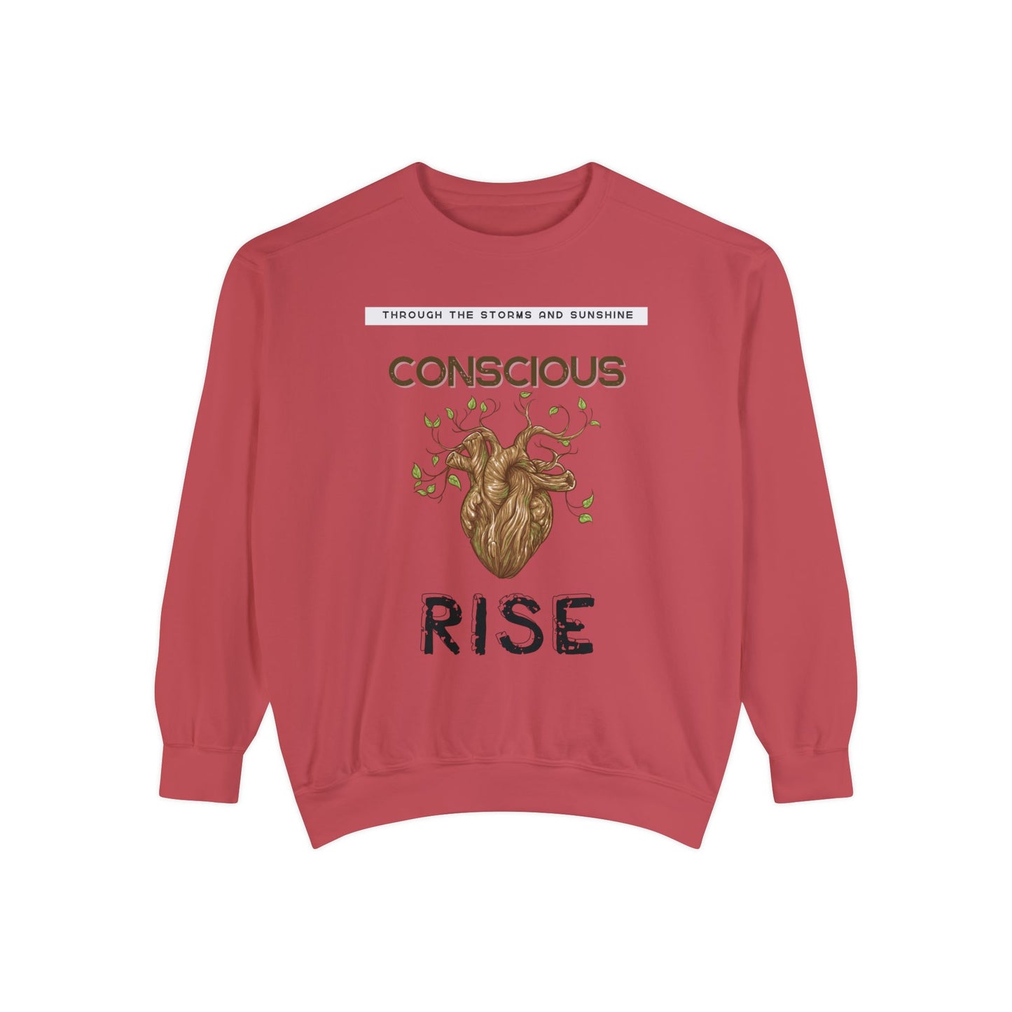 Conscious Rise: Garment-Dyed Sweatshirt with Blooming Tree Design