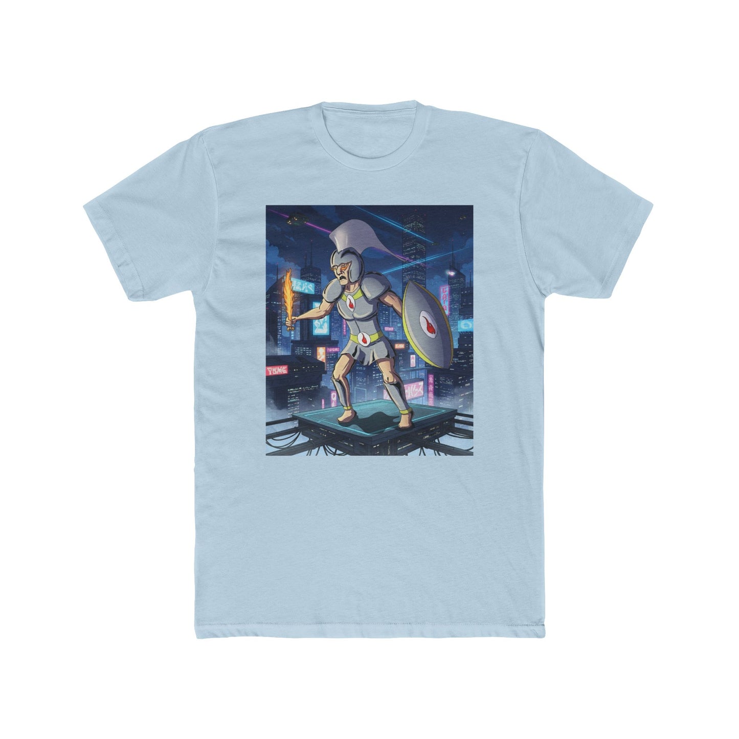 Solar Plexus Spartan Tee | Third Chakra Neon Warrior Graphic | Renato Unali Retro-Futuristic Hero Shirt