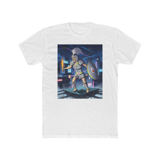 Solar Plexus Spartan Tee | Third Chakra Neon Warrior Graphic | Renato Unali Retro-Futuristic Hero Shirt