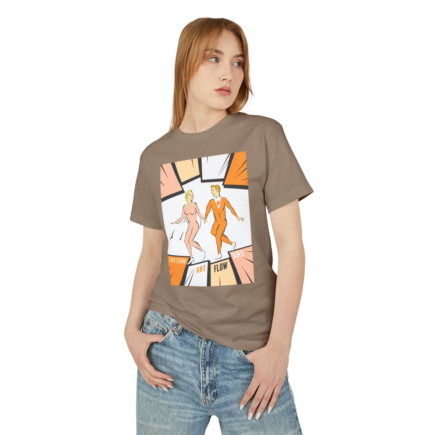 Art Flow Retro Sacral Chakra Super Hero Dance Graphic Tee — 'Emotion • Art • Flow' Vintage Pop Design