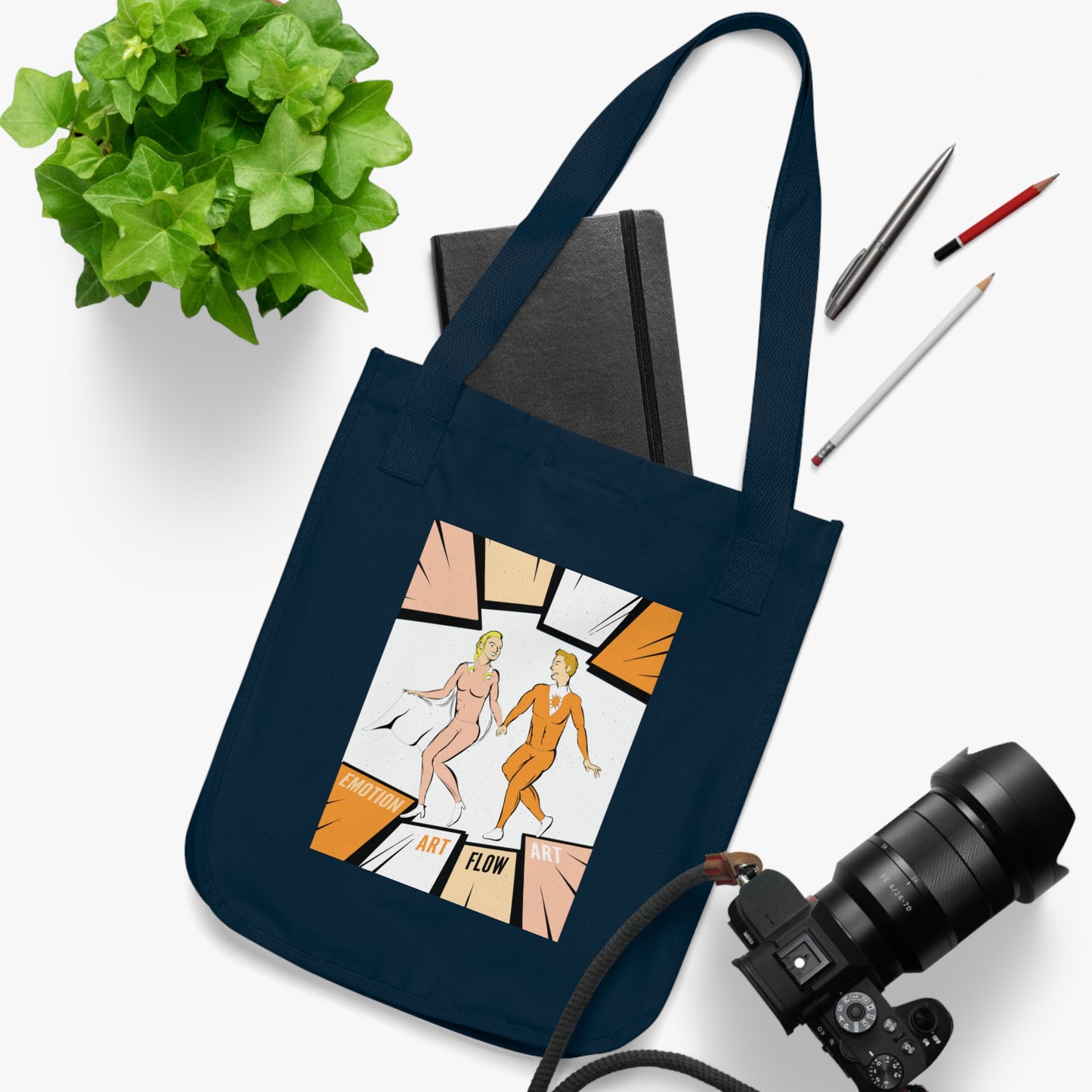 Canvas Tote Bag Sacral Chakra Super Hero — Retro Comic ‘Art Flow’ Dancing Duo Eco Tote