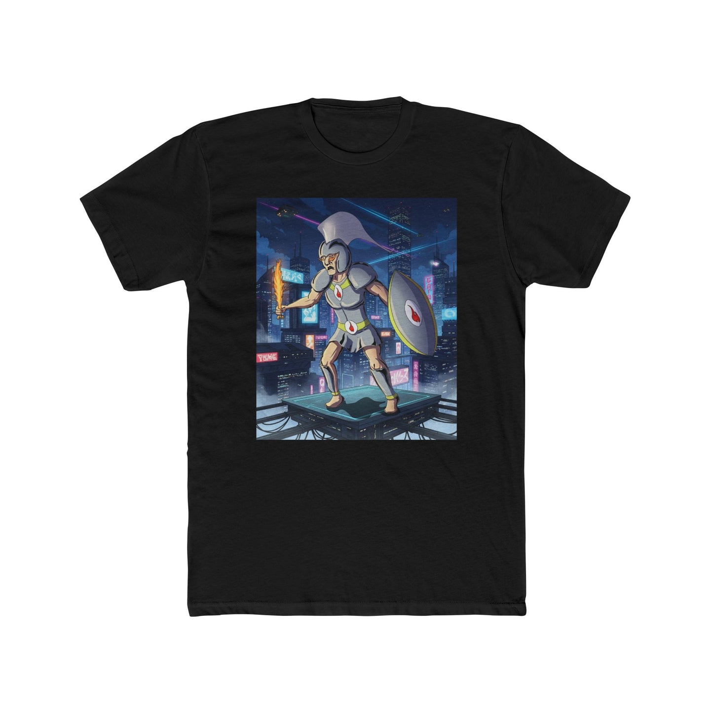 Solar Plexus Spartan Tee | Third Chakra Neon Warrior Graphic | Renato Unali Retro-Futuristic Hero Shirt