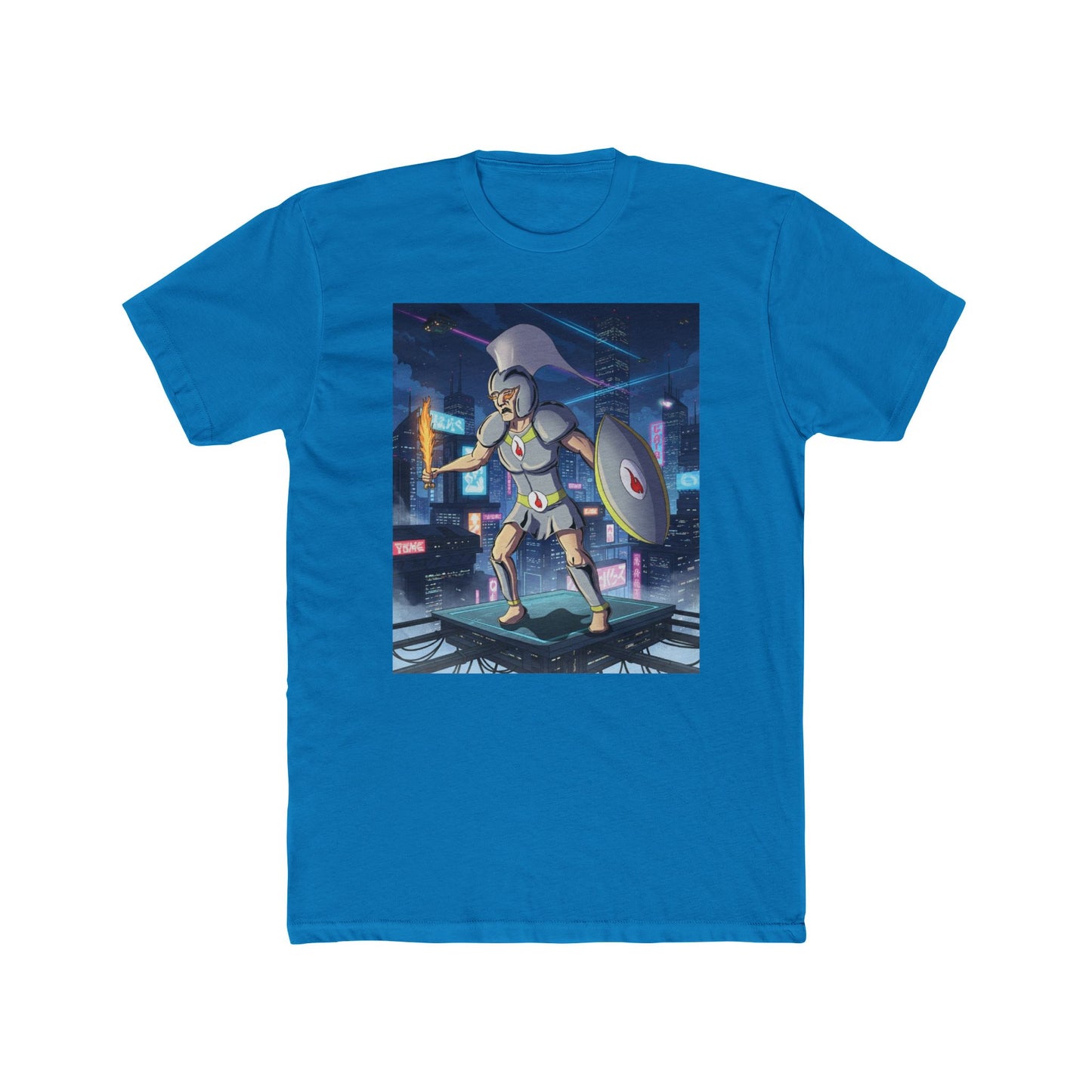 Solar Plexus Spartan Tee | Third Chakra Neon Warrior Graphic | Renato Unali Retro-Futuristic Hero Shirt