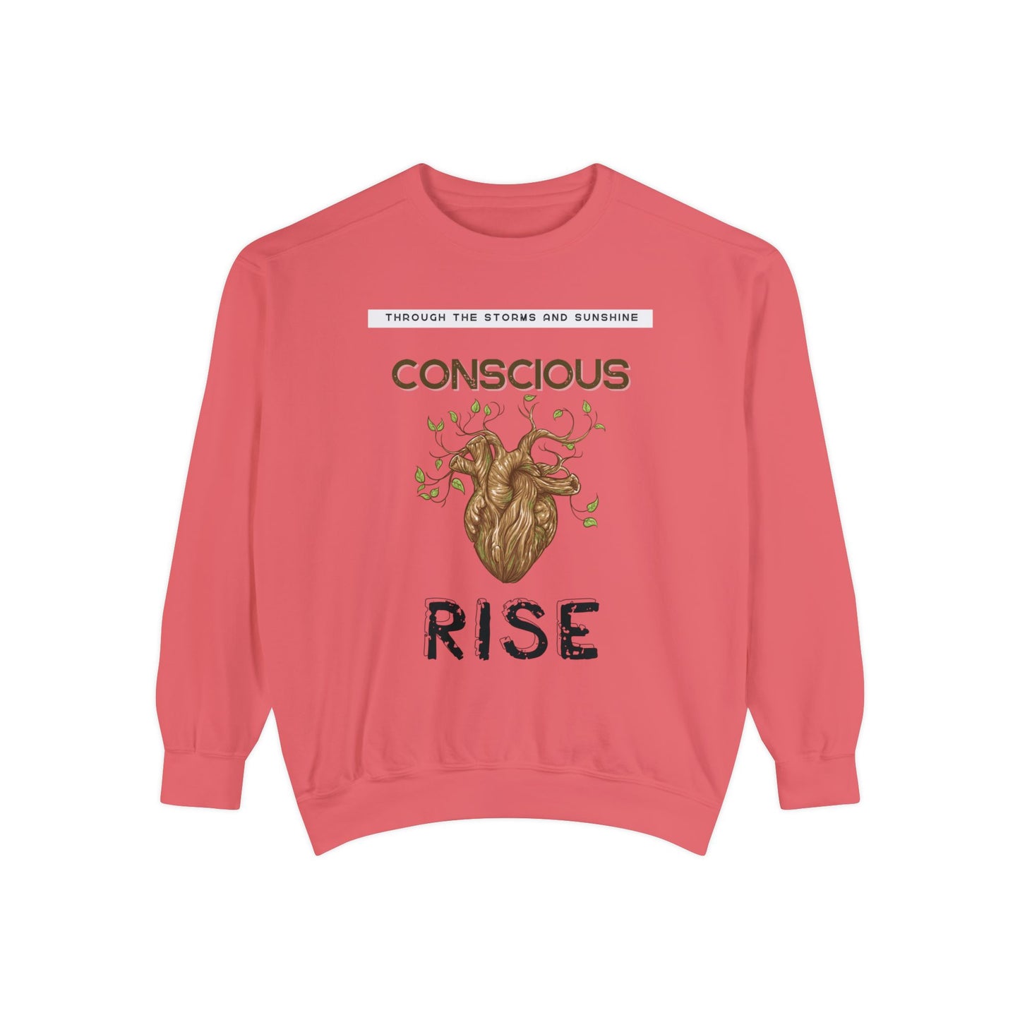 Conscious Rise: Garment-Dyed Sweatshirt with Blooming Tree Design