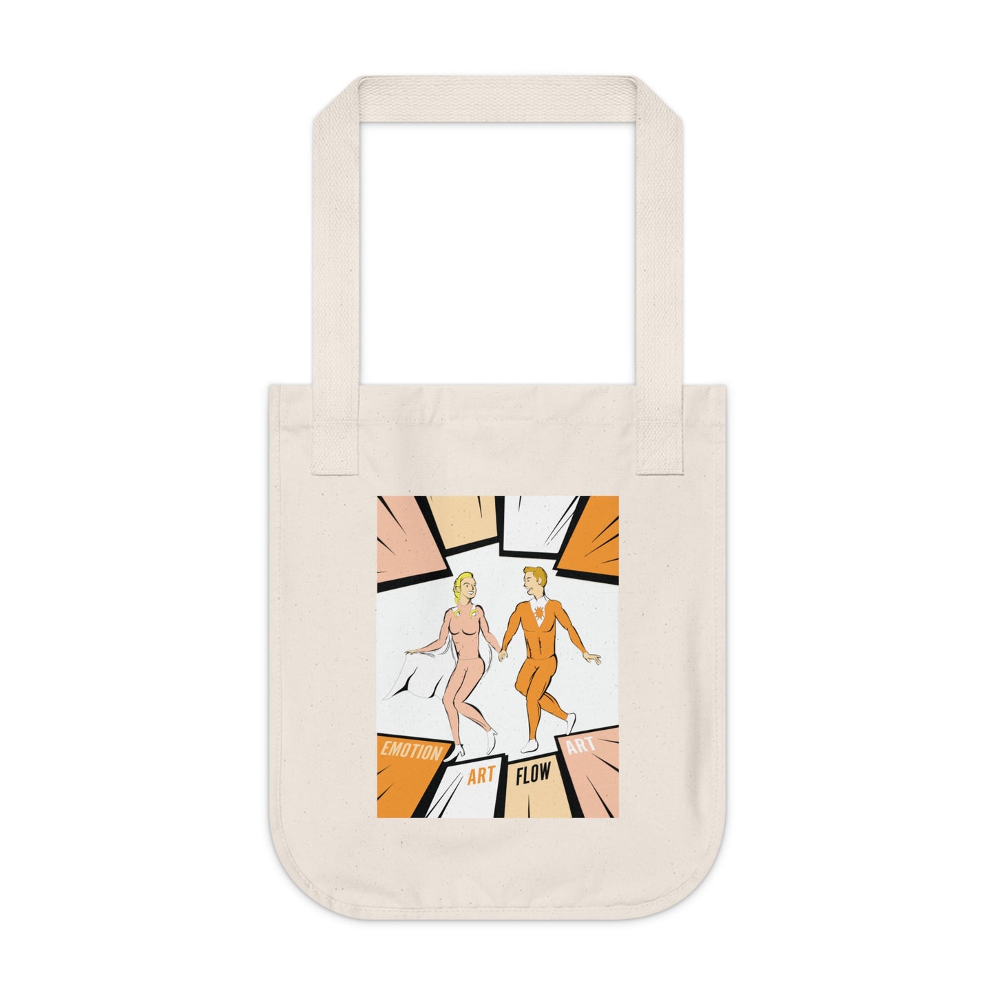 Canvas Tote Bag Sacral Chakra Super Hero — Retro Comic ‘Art Flow’ Dancing Duo Eco Tote