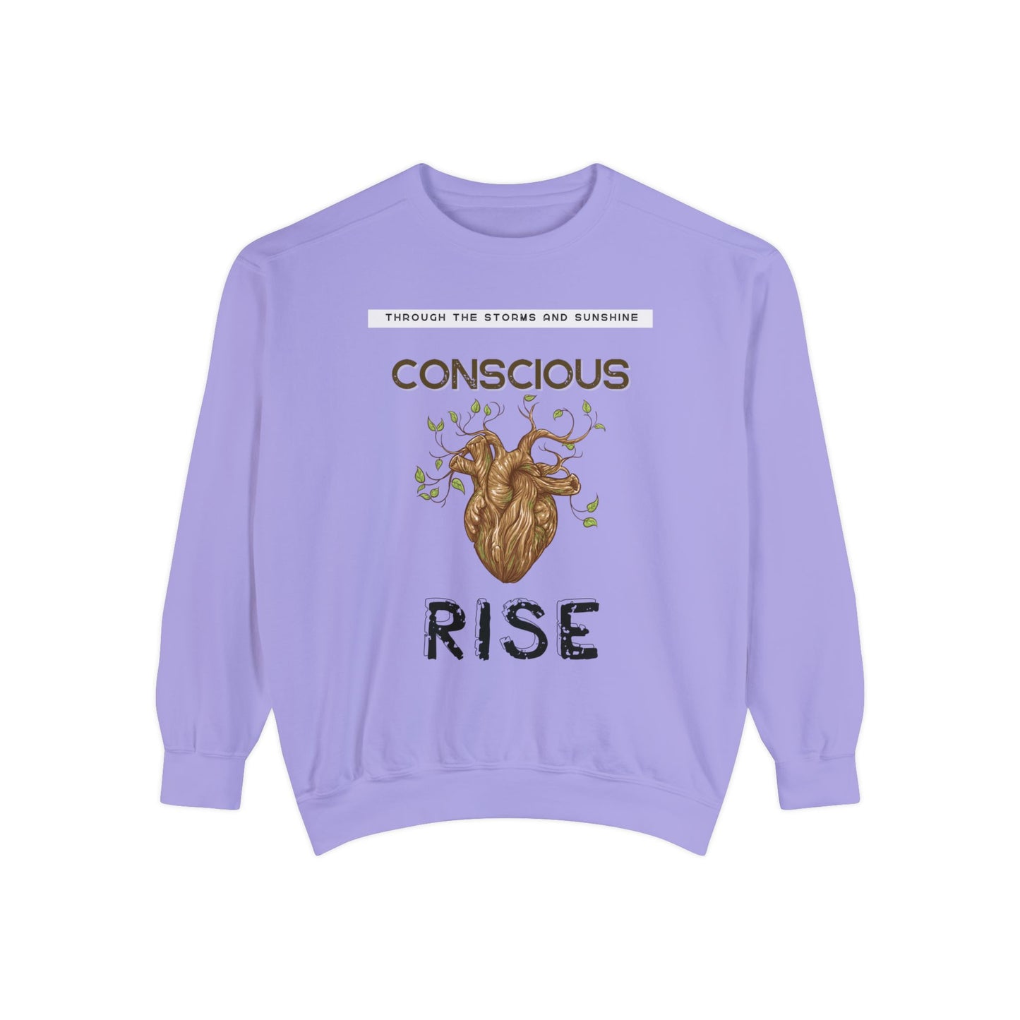 Conscious Rise: Garment-Dyed Sweatshirt with Blooming Tree Design