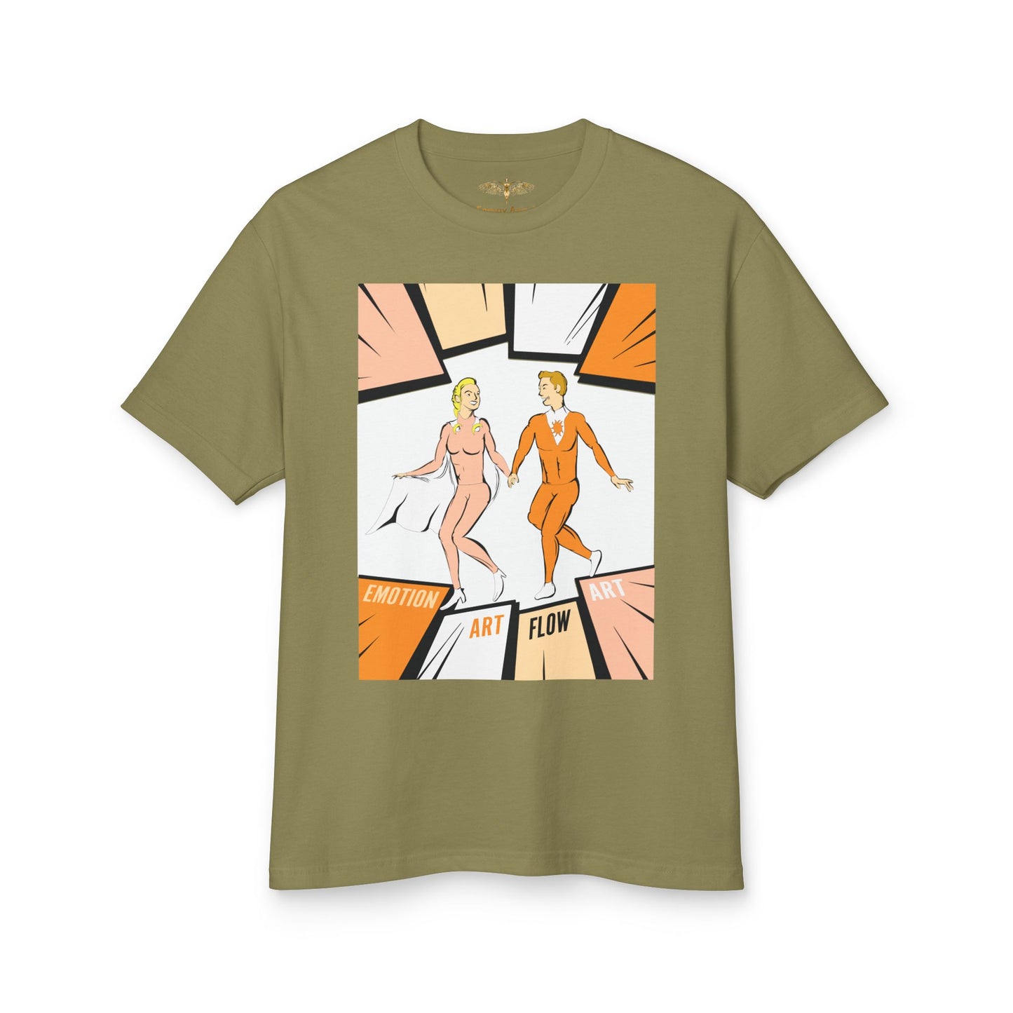 Art Flow Retro Sacral Chakra Super Hero Dance Graphic Tee — 'Emotion • Art • Flow' Vintage Pop Design
