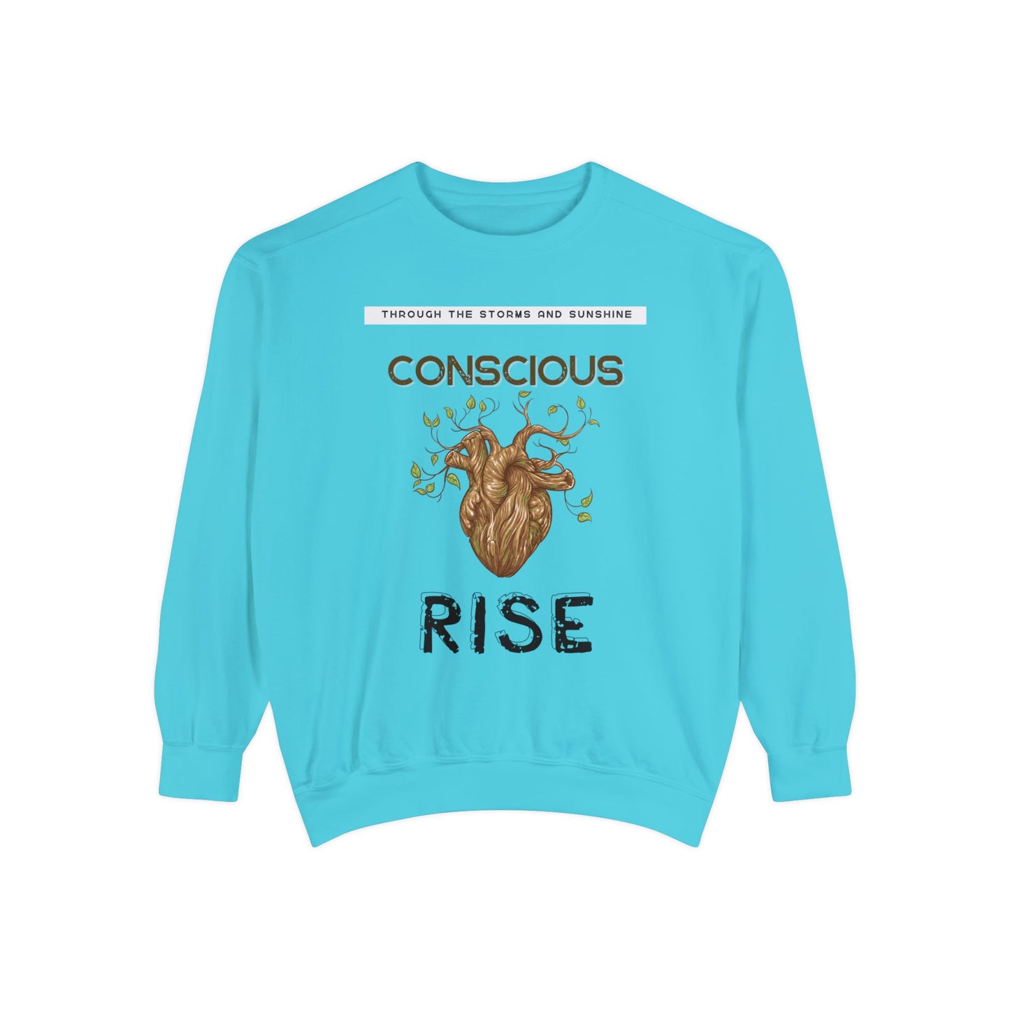 Conscious Rise: Garment-Dyed Sweatshirt with Blooming Tree Design
