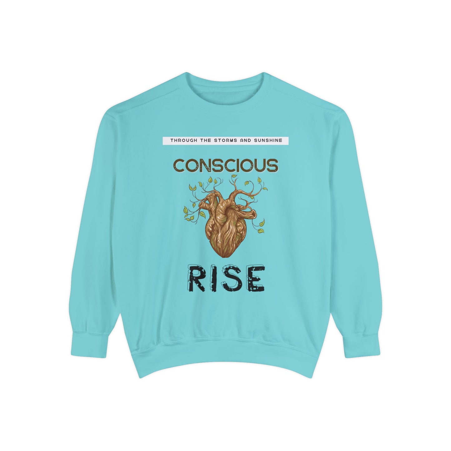 Conscious Rise: Garment-Dyed Sweatshirt with Blooming Tree Design