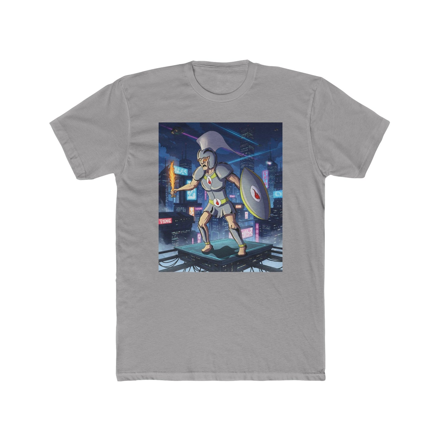 Solar Plexus Spartan Tee | Third Chakra Neon Warrior Graphic | Renato Unali Retro-Futuristic Hero Shirt
