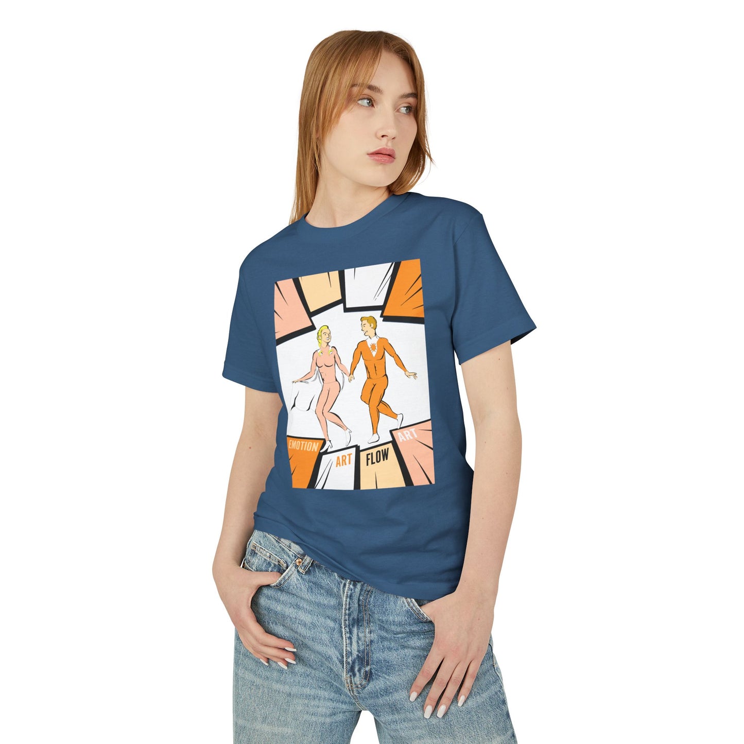 Art Flow Retro Sacral Chakra Super Hero Dance Graphic Tee — 'Emotion • Art • Flow' Vintage Pop Design