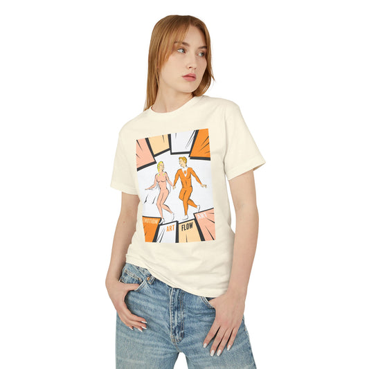 Art Flow Retro Sacral Chakra Super Hero Dance Graphic Tee — 'Emotion • Art • Flow' Vintage Pop Design