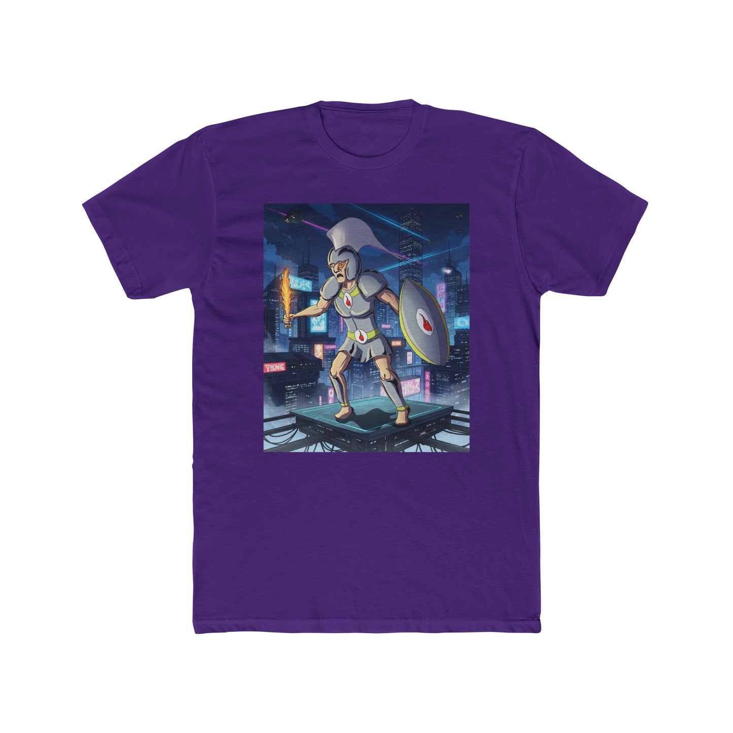 Solar Plexus Spartan Tee | Third Chakra Neon Warrior Graphic | Renato Unali Retro-Futuristic Hero Shirt