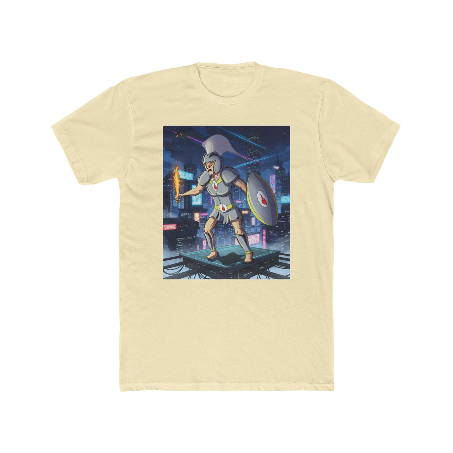 Solar Plexus Spartan Tee | Third Chakra Neon Warrior Graphic | Renato Unali Retro-Futuristic Hero Shirt