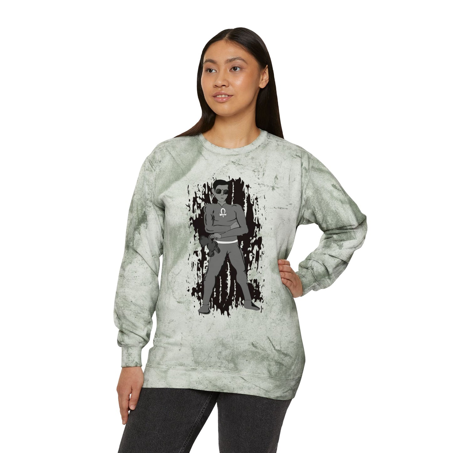 Yellow Tie-Dye Crewneck Sweatshirt with Root Chakra Super Hero Vintage Rebel Graphic