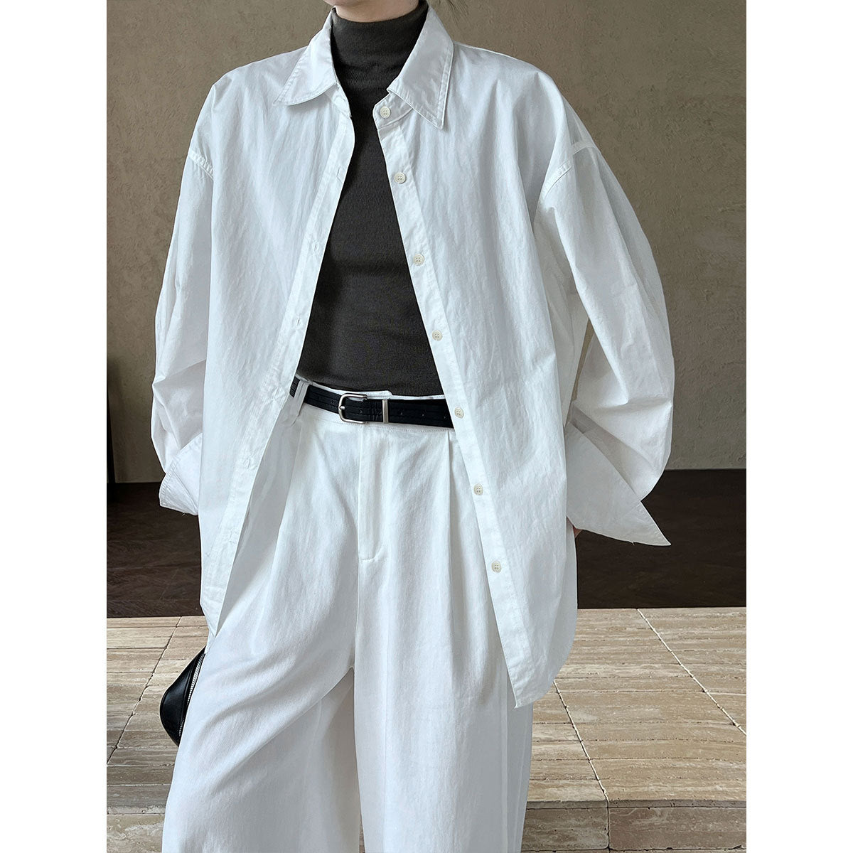 Cotton long sleeved shirt collar top jacket