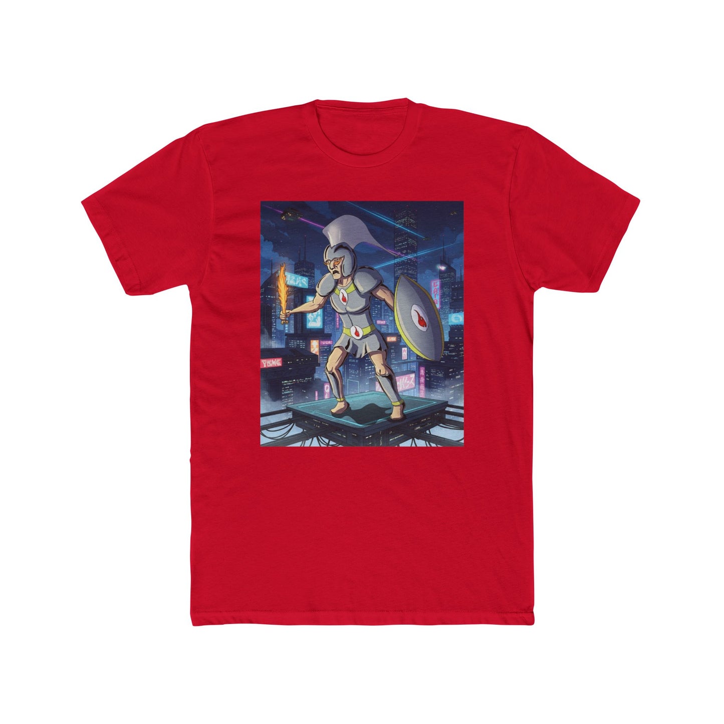 Solar Plexus Spartan Tee | Third Chakra Neon Warrior Graphic | Renato Unali Retro-Futuristic Hero Shirt
