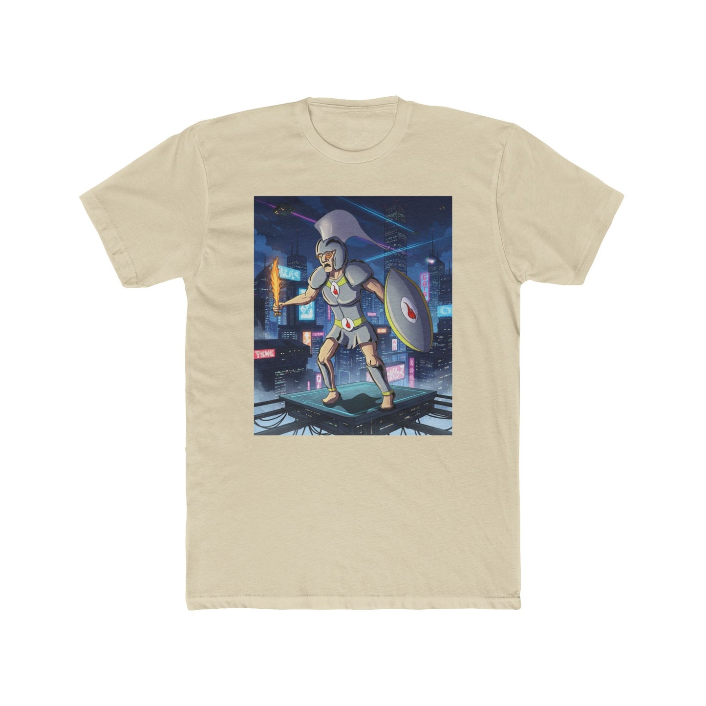 Solar Plexus Spartan Tee | Third Chakra Neon Warrior Graphic | Renato Unali Retro-Futuristic Hero Shirt