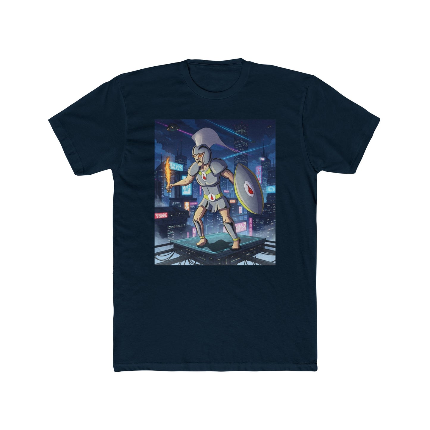 Solar Plexus Spartan Tee | Third Chakra Neon Warrior Graphic | Renato Unali Retro-Futuristic Hero Shirt