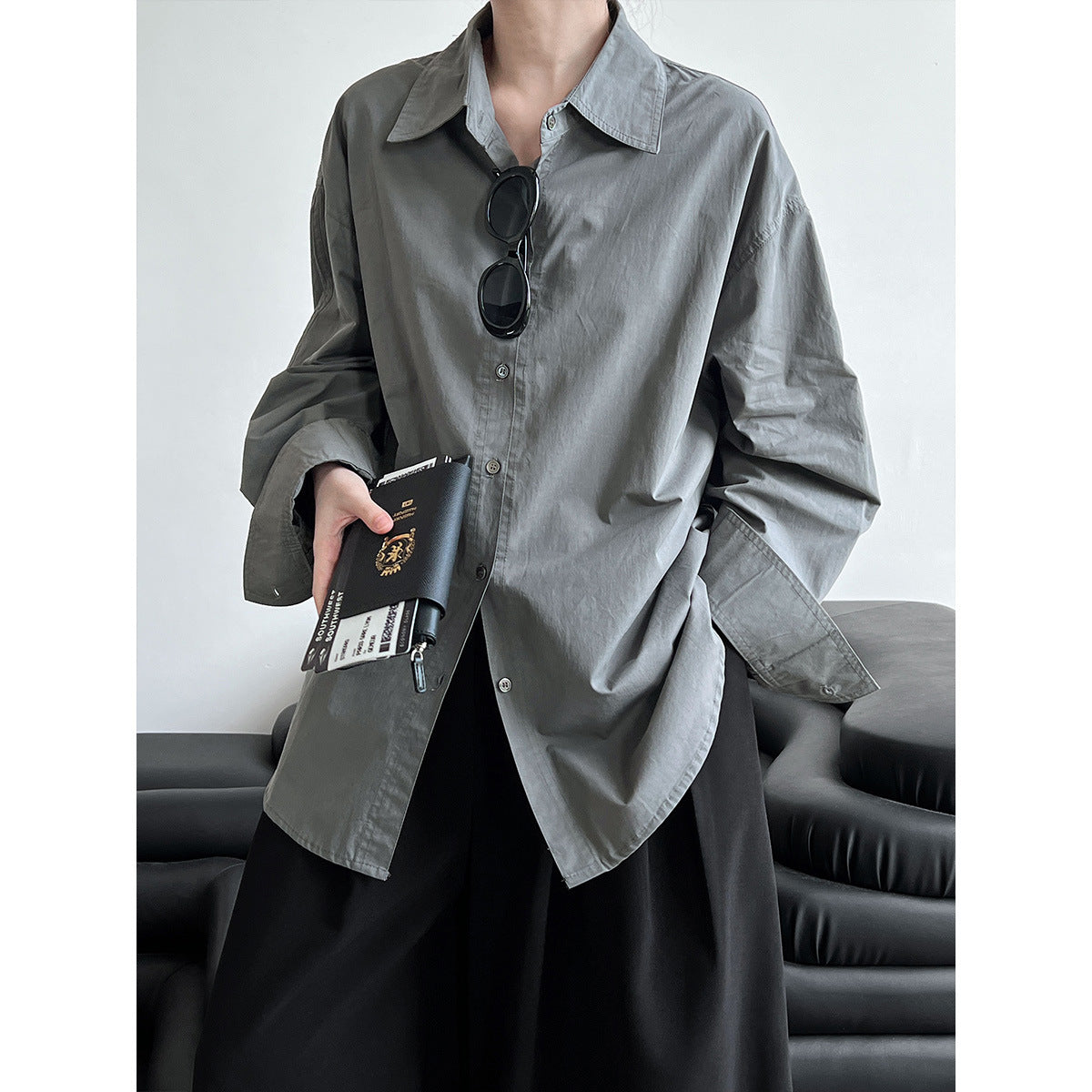 Cotton long sleeved shirt collar top jacket