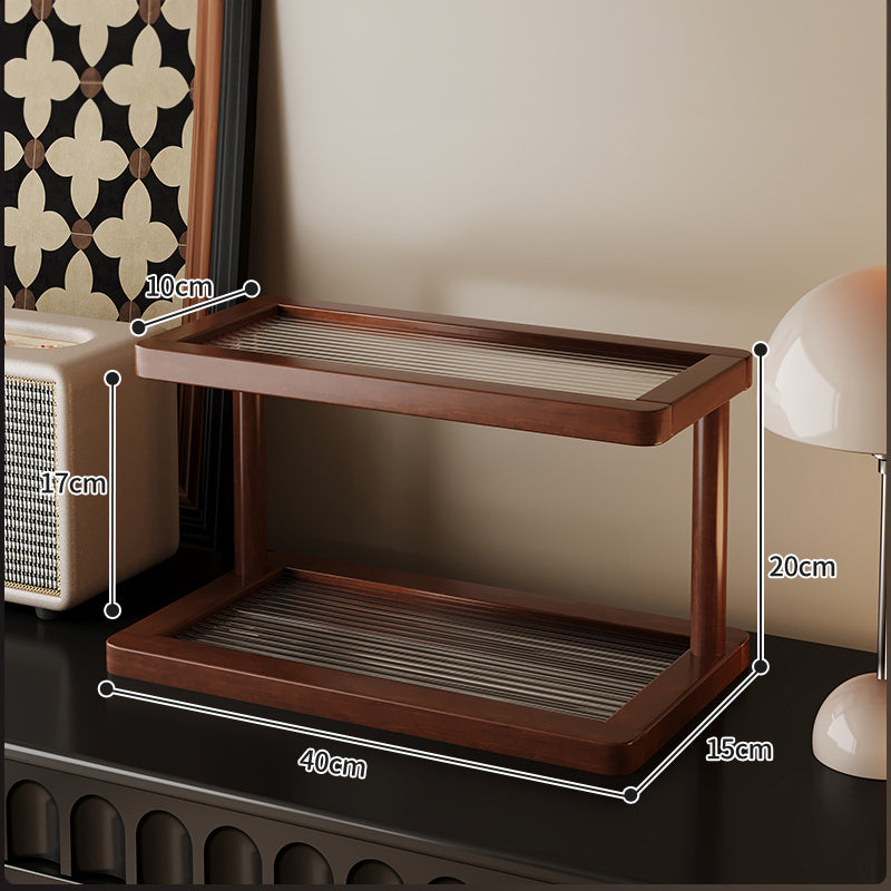2-Tier Bamboo Spice & Cosmetic Organizer with Acrylic Base, Countertop Storage for Small Spaces