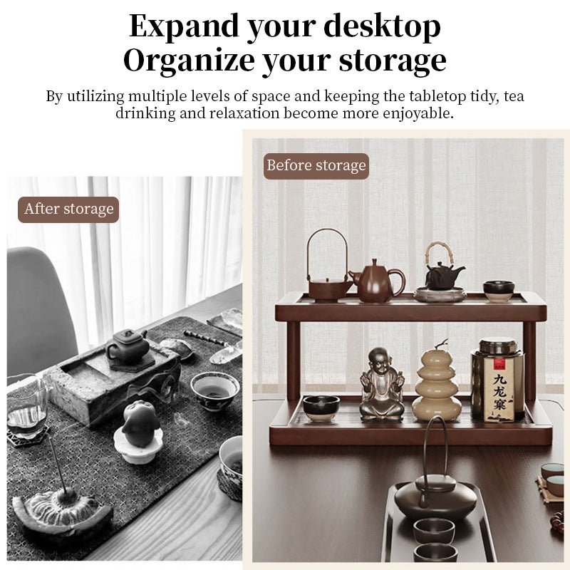 2-Tier Bamboo Spice & Cosmetic Organizer with Acrylic Base, Countertop Storage for Small Spaces