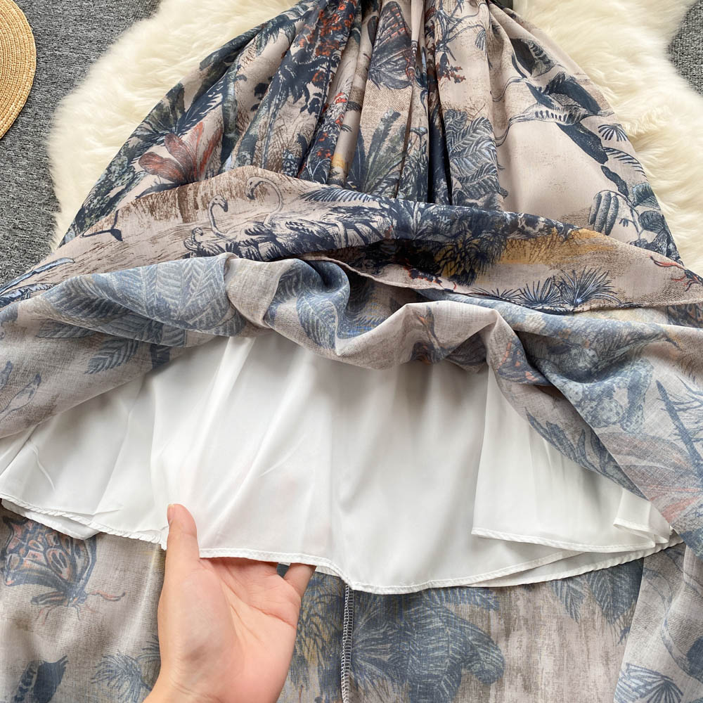 Fashion Runway Cotton Shirt Dress Women's Short Sleeve Elegant Floral Butterfly Print Belt OL Midi Dress